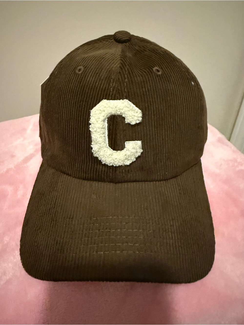 Celine Brown Corduroy Cap with White Chenille 'C'